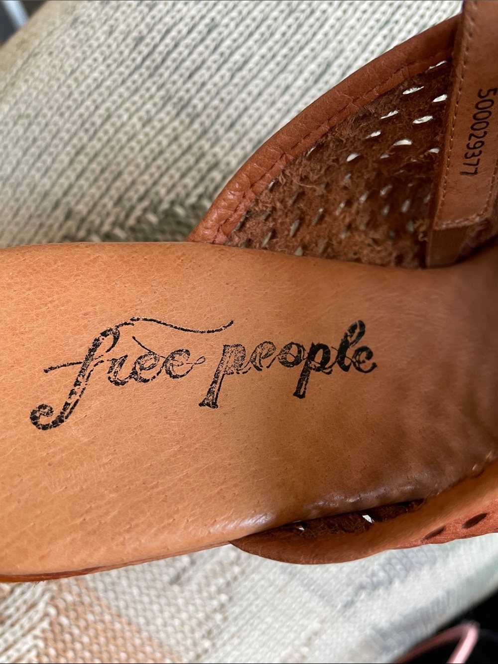 Free People Logan Tan Perforated Leather Slingback Clog Heels - Picture 7 of 15